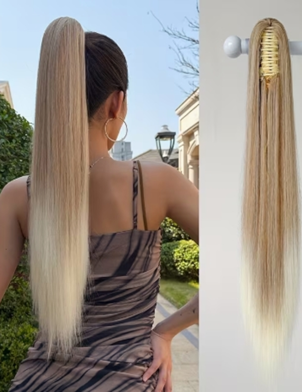 Extension de Queue de Cheval à Pince Griffe YUSULAXI 66 cm – Postiche Long et Volumineux Ombré Noir à Marron