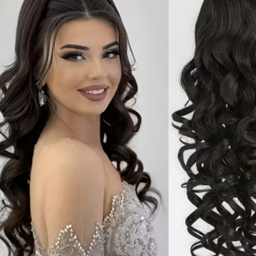 Extension de Cheveux Bouclés Volumineux 56 cm (55,88 cm) – Postiche en Fibre Synthétique Haute Qualité Résistante à la Chaleur, Couleur Noir Intense