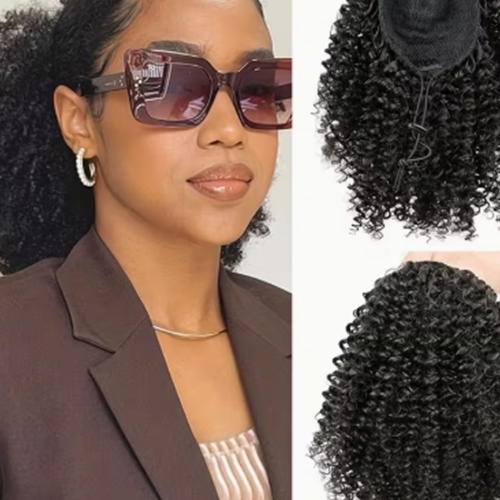 Extension Queue de Cheval à Cordon Afro Bouclée Mtmei 25,4 cm – Postiche Court, Volumineux et Texturé Style Crépus