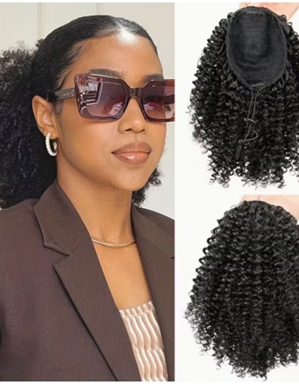 Extension Queue de Cheval à Cordon Afro Bouclée Mtmei 25,4 cm – Postiche Court, Volumineux et Texturé Style Crépus