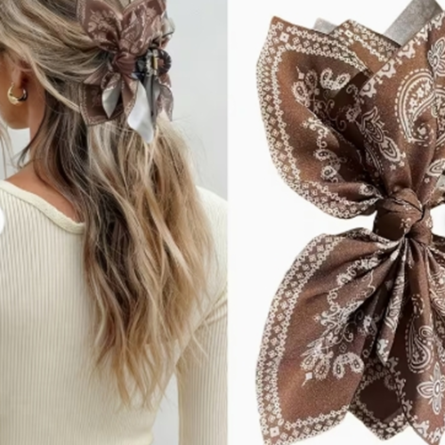 Grande Pince à Cheveux Crabe Couleur Café Style Bohème – Accessoire Cheveux pour Femme avec Motifs Fleur de Cajou, Papillon et Nœud