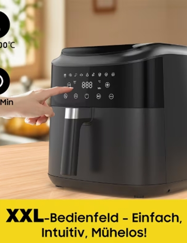 Rectangle 877 - 2026-07-05T221714.876 Friteuse à Air Chaud XXL 9 Litres – Air Fryer Ultra-Puissant 2350W, Écran Tactile LED, 9 Programmes de Cuisson et Rappel de Secouage