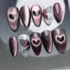 Rectangle 877 (47) Faux Ongles Press-On Nails 3D Premium – Kit de 24 Pièces Amovibles, Effet Œil de Chat, Motifs Papillon, Cœur Creux & Accents Style Western