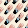 Faux Ongles Longs Forme Coffre Brillants Bleus et Roses – Kit de 24 Pièces Réutilisables, Style Français Moderne avec Ondulations et Motif Algue Marin – Image 5