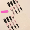 Faux Ongles Press-On Longs Trapézoïdaux Brillants – Kit de 24 Pièces à Rayures Animales Roses et Noires avec Colle Gel et Lime