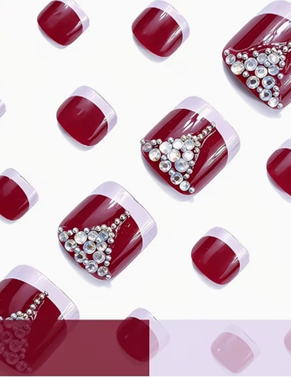 Rectangle 877 (66) Faux Ongles d'Orteils Press-On Carrés Courts – Kit de 24 Pièces Style "Luxe Léger & Pur Désir", Pédicure Express avec Colle Gelée et Lime
