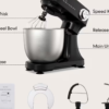 Robot Pétrisseur Électrique et Pâtissier 4,8 Litres – Batteur de Cuisine Léger et Compact, 12 Vitesses Réglables avec Fouet, Crochet et Batteur Plat