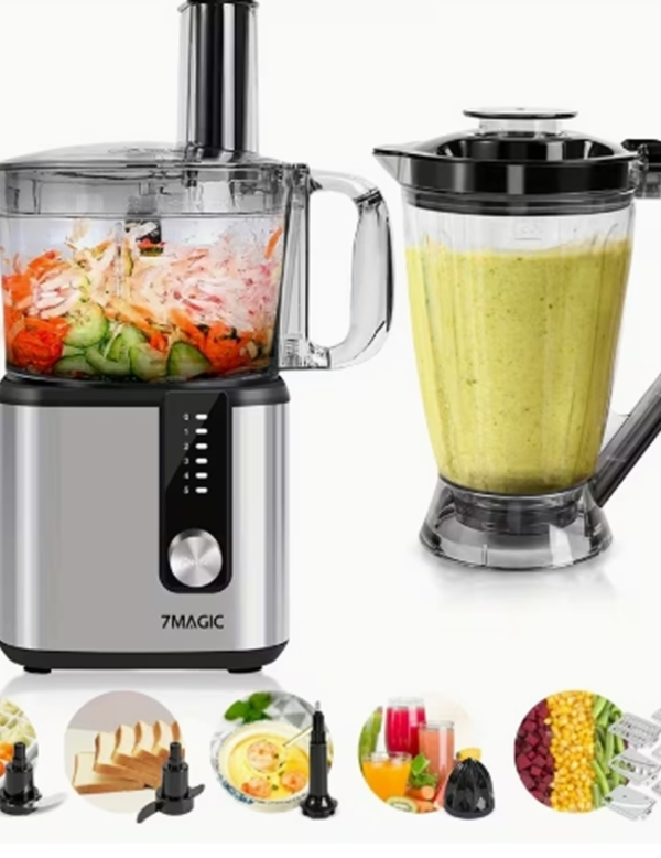 Robot Culinaire Multifonction 11-en-1 en Acier Inoxydable – Robot Pâtissier 750W, Bol Multi-Préparations 1.8L et 1.2L, 5 Vitesses avec Hachoir, Pétrisseur, Fouet et Extracteur de Jus