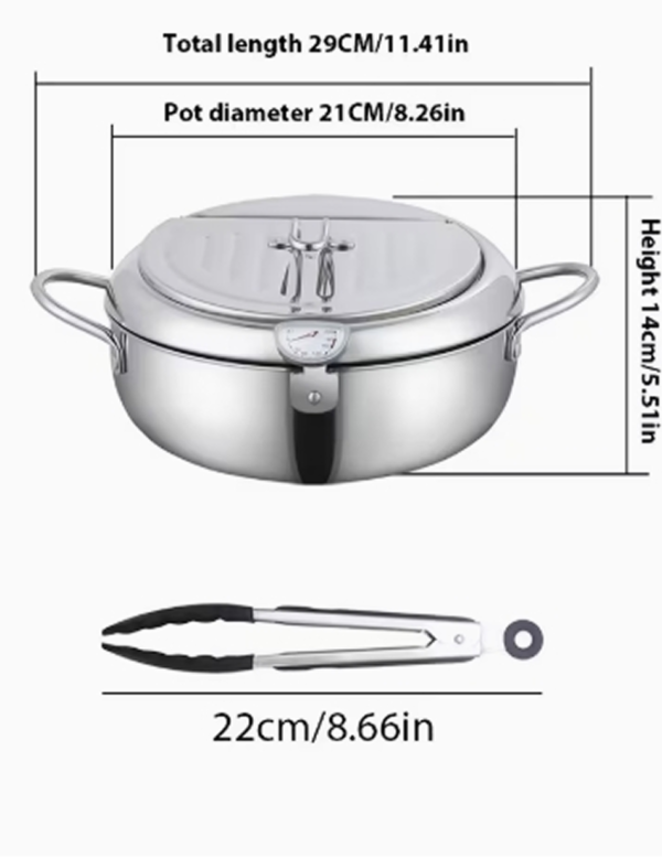 Marmite à Friture Japonaise Tempura en Acier Inoxydable – Casserole Économiseuse d'Huile avec Thermomètre Intégré et Couvercle Égouttoir pour Induction et Gaz