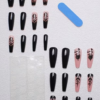 Faux Ongles Forme Ballet Style "Doux Cool Épice" à Motif Floral – Kit de 24 Pièces Brillantes Prêtes à Poser