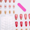 Rectangle 878 (49) Faux Ongles Press-On Goutte d'Eau Effet Glacé Abricot Lait – Kit 24 Pièces avec Motifs 3D Sculptés, Paillettes et Lignes Dorées