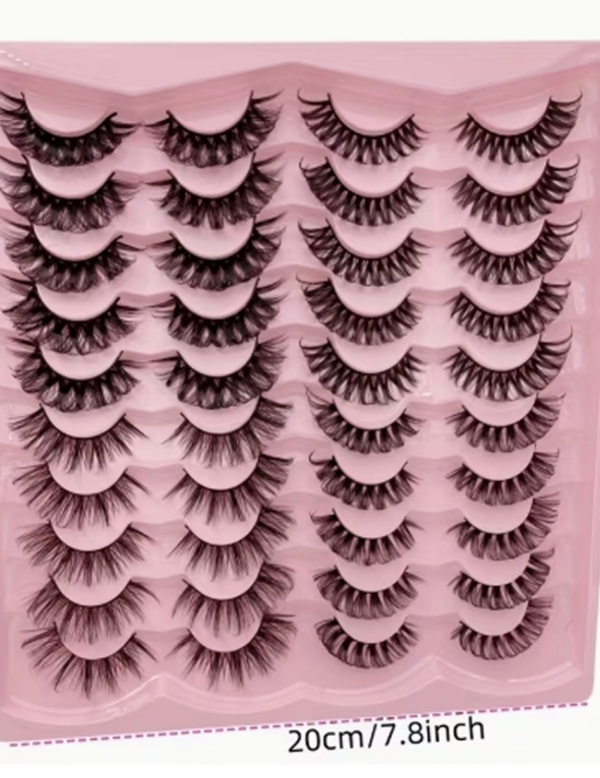 Multipack de 20 Paires de Faux Cils 5D Effet Œil de Chat – Assortiment de 4 Styles (Épais et Fins) pour un Regard Étiré et Dramatique