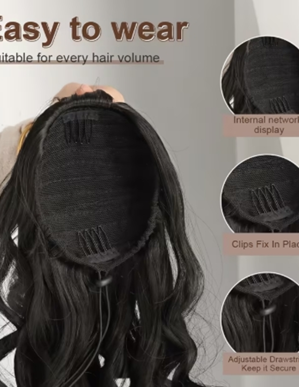 Extension de Cheveux Bouclés Volumineux 56 cm (55,88 cm) – Postiche en Fibre Synthétique Haute Qualité Résistante à la Chaleur, Couleur Noir Intense
