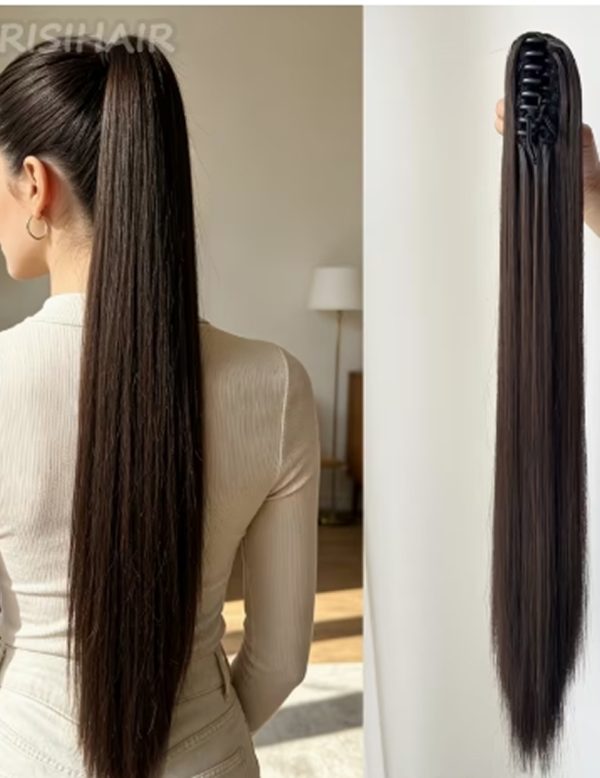 Extension de Queue de Cheval à Pince Griffe Longue et Droite – Postiche Lisse en Fibre Synthétique Résistante à la Chaleur pour le Quotidien et les Fêtes