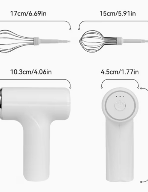 Batteur Électrique à Main Sans Fil HOTU – Mixeur Portable Rechargeable par USB, Léger et Ergonomique pour Pâtisserie (Gâteaux, Muffins, Biscuits)