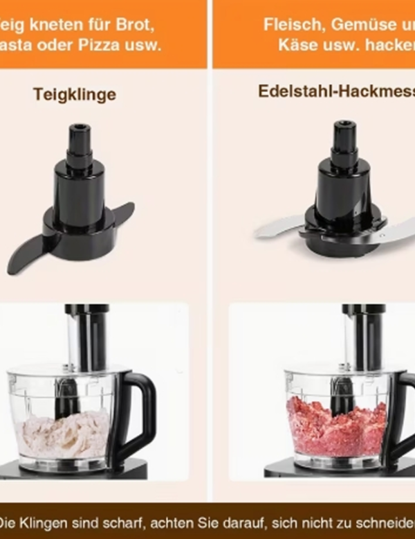 Robot Culinaire Multifonction 11-en-1 en Acier Inoxydable – Robot Pâtissier 750W, Bol Multi-Préparations 1.8L et 1.2L, 5 Vitesses avec Hachoir, Pétrisseur, Fouet et Extracteur de Jus