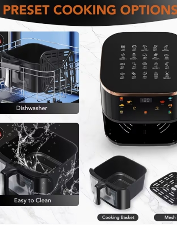 Friteuse à Air Sans Huile XXL 10,5L avec Fenêtre Visible – Air Fryer Électrique 1800W, 7 Programmes Prédéfinis, Technologie de Cuisson Rapide et Économe en Énergie