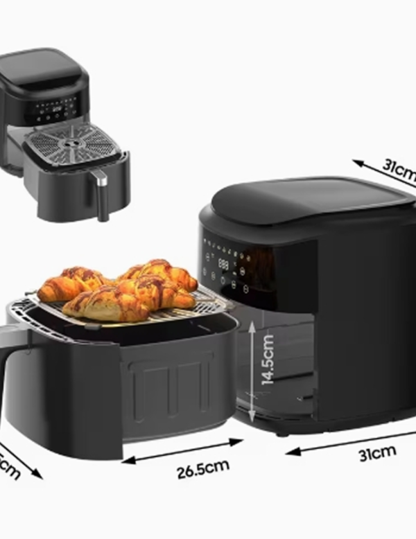 Rectangle 878 (98) Friteuse à Air Chaud XXL 9 Litres – Air Fryer Ultra-Puissant 2350W, Écran Tactile LED, 9 Programmes de Cuisson et Rappel de Secouage