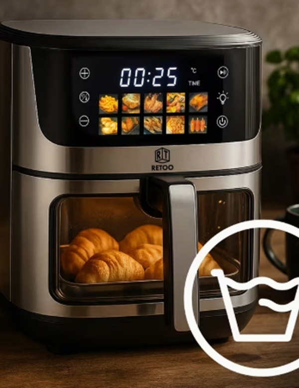 Grande Friteuse à Air Sans Graisse RETOO 6,5L – Air Fryer Électrique 1800W avec Fenêtre Visible, Écran Tactile et 10 Programmes