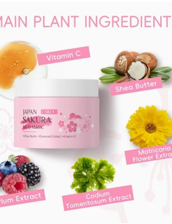 LAIKOU Masque de Boue Sakura 0.88Oz – Masque à l'Argile Hydratant, Nettoyant Pores Hypoallergénique et Booster d'Éclat