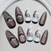 Rectangle 879 (43) Faux Ongles Press-On Nails 3D Premium – Kit de 24 Pièces Amovibles, Effet Œil de Chat, Motifs Papillon, Cœur Creux & Accents Style Western
