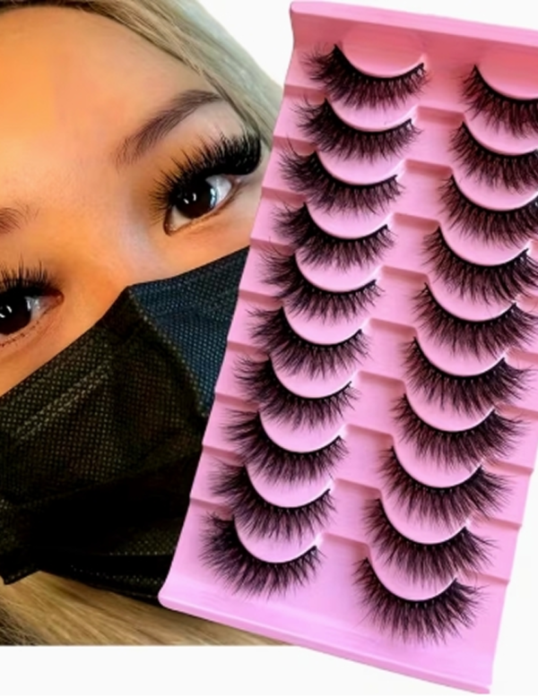 Rectangle 879 (47) Pack de 10 Paires de Faux Cils Volumineux et Moelleux – Effet Naturel Épaissi, Regard Intense et Texture Fluffy