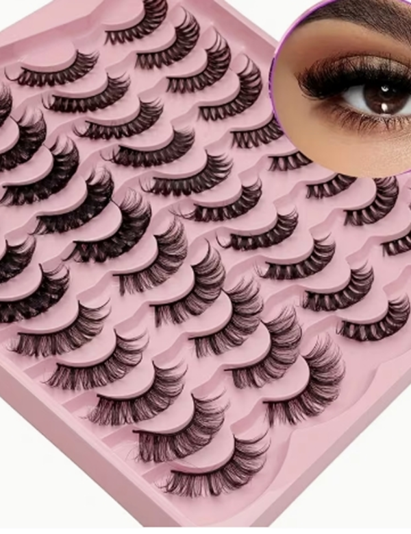 Multipack de 20 Paires de Faux Cils 5D Effet Œil de Chat – Assortiment de 4 Styles (Épais et Fins) pour un Regard Étiré et Dramatique
