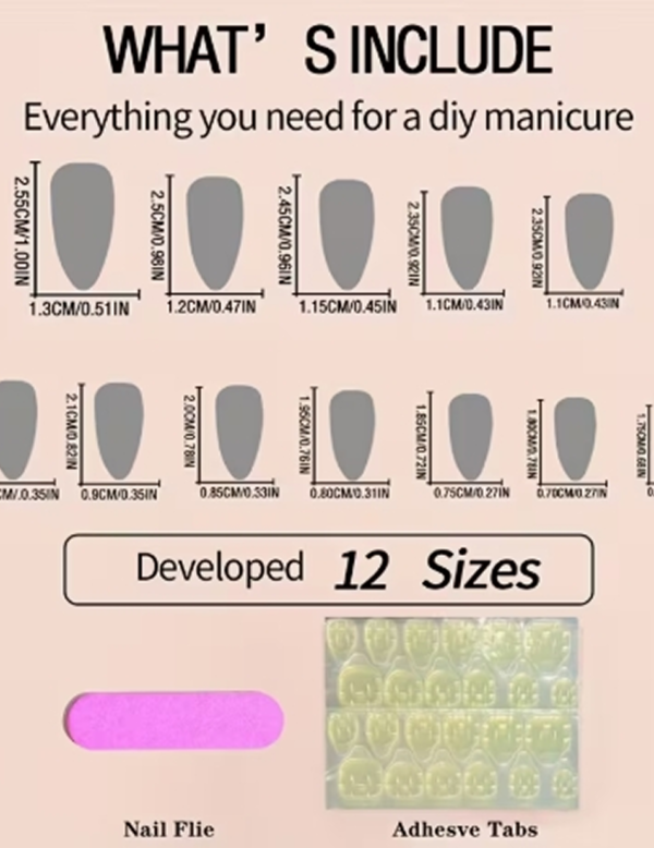 Faux Ongles Press-On Forme Amande de Longueur Moyenne – Kit de 24 Pièces Style Français Dégradé Bleu Frais d'Été avec Ligne Argentée