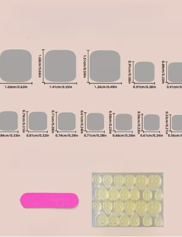 Rectangle 879 (56) Faux Ongles d'Orteils Press-On Carrés Courts – Kit de 24 Pièces Style "Luxe Léger & Pur Désir", Pédicure Express avec Colle Gelée et Lime