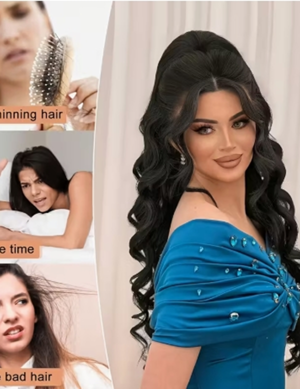 Extension de Cheveux Bouclés Volumineux 56 cm (55,88 cm) – Postiche en Fibre Synthétique Haute Qualité Résistante à la Chaleur, Couleur Noir Intense
