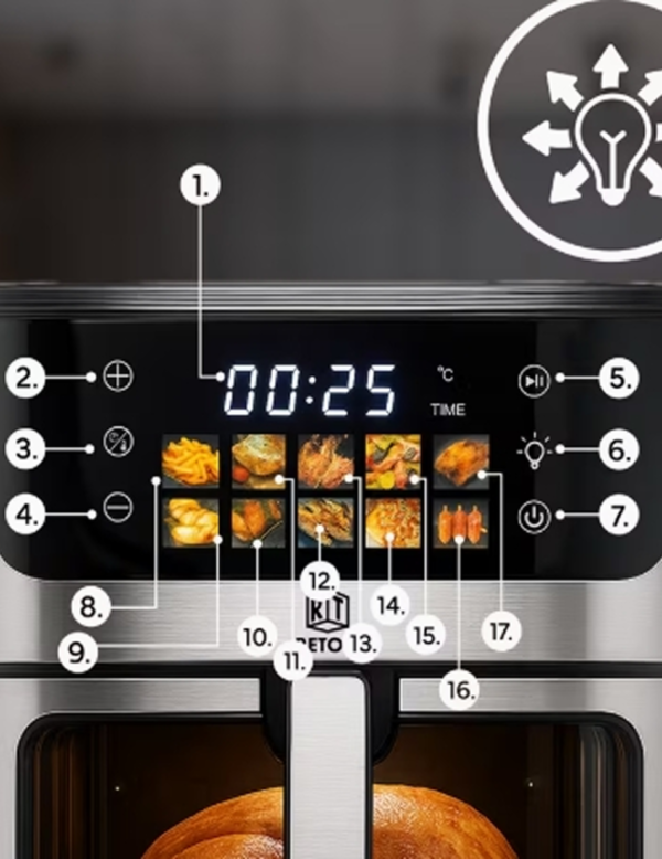 Grande Friteuse à Air Sans Graisse RETOO 6,5L – Air Fryer Électrique 1800W avec Fenêtre Visible, Écran Tactile et 10 Programmes