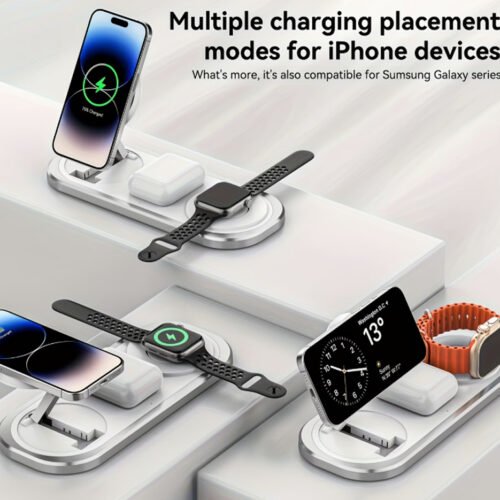 Station de Charge Sans Fil Rapide 3-en-1 15W – Chargeur Pliable pour iPhone 17/16/15, Apple Watch (Toutes Séries & Ultra) & AirPods (Pro/2/3/4)