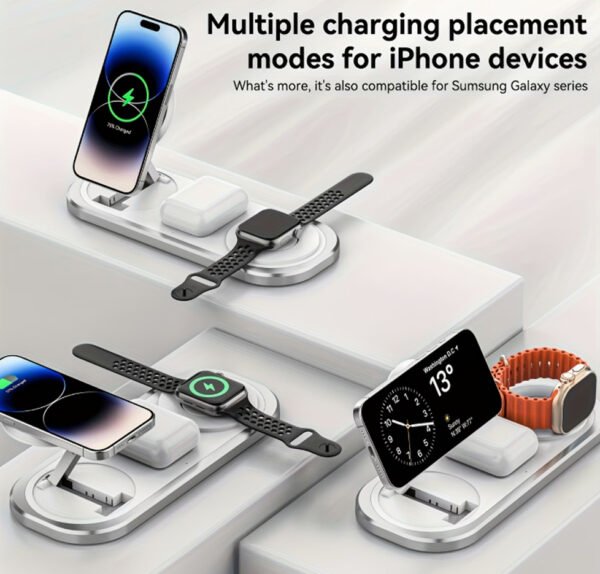 Station de Charge Sans Fil Rapide 3-en-1 15W – Chargeur Pliable pour iPhone 17/16/15, Apple Watch (Toutes Séries & Ultra) & AirPods (Pro/2/3/4)