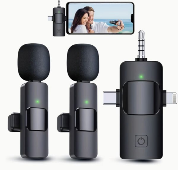 Système Microphone Cravate Sans Fil Universel – Version Simple ou Double Micro, Connexion Multi-Ports (Lightning, USB-C, 3.5 mm) & Réduction de Bruit Active