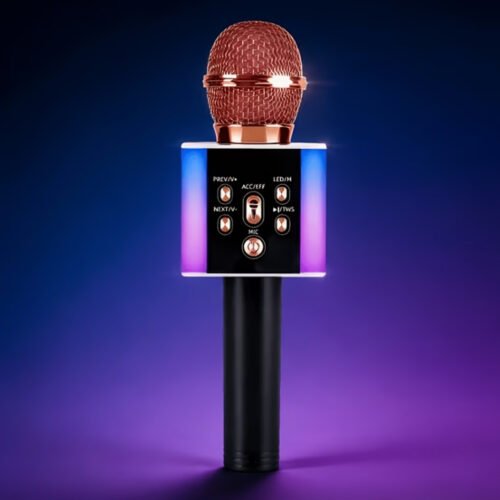 Microphone de Karaoké Sans Fil Portable Tout-en-Un (Modèle 2026) – Haut-Parleur Intégré, Lumières LED Dynamiques & Changeur de Voix Amusant