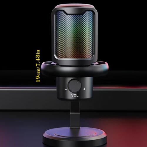 Microphone de Gaming USB Professionnel – Éclairage RVB, Réduction du Bruit & Bouton Muet Tactile