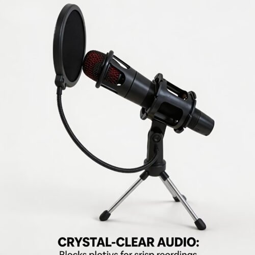 Kit Microphone de Bureau Léger – Trépied en Métal, Support Anti-Choc & Filtre Anti-Pop Flexible à Col de Cygne (Spécial Podcast, Streaming & Enregistrement)