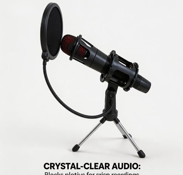 Kit Microphone de Bureau Léger – Trépied en Métal, Support Anti-Choc & Filtre Anti-Pop Flexible à Col de Cygne (Spécial Podcast, Streaming & Enregistrement)