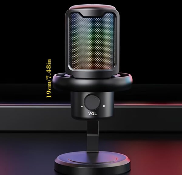 Microphone de Gaming USB Professionnel – Éclairage RVB, Réduction du Bruit & Bouton Muet Tactile