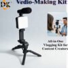 Kit Vlogging Tout-en-Un – Trépied Portable pour Téléphone, Lumière de Remplissage LED & Microphone (Spécial Streaming, Cosmétique & Vidéo)