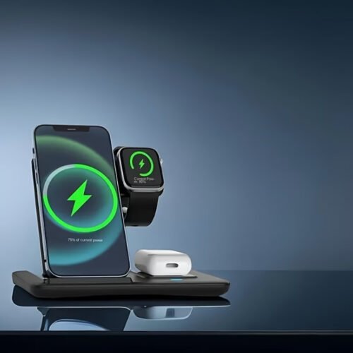 Station de Charge Sans Fil Pliable 3-en-1 – Charge Rapide pour iPhone 17/16/15, Apple Watch & AirPods