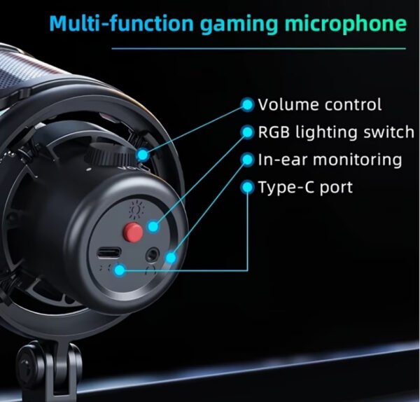 Microphone de Gaming USB Professionnel – Éclairage RVB, Réduction du Bruit & Bouton Muet Tactile
