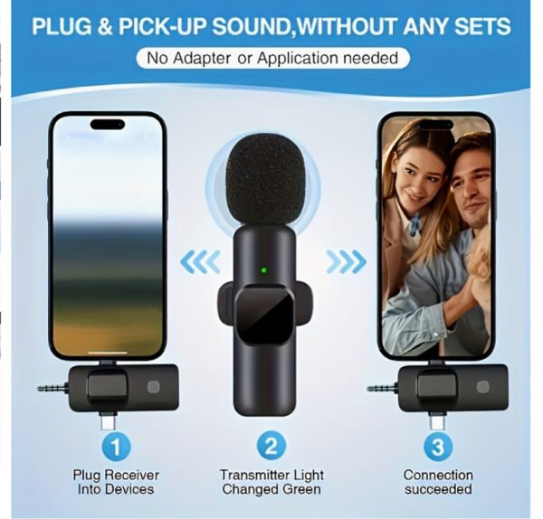 Système Microphone Cravate Sans Fil Universel – Version Simple ou Double Micro, Connexion Multi-Ports (Lightning, USB-C, 3.5 mm) & Réduction de Bruit Active