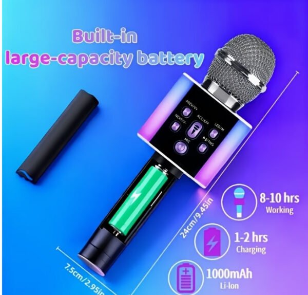Microphone de Karaoké Sans Fil Portable Tout-en-Un (Modèle 2026) – Haut-Parleur Intégré, Lumières LED Dynamiques & Changeur de Voix Amusant