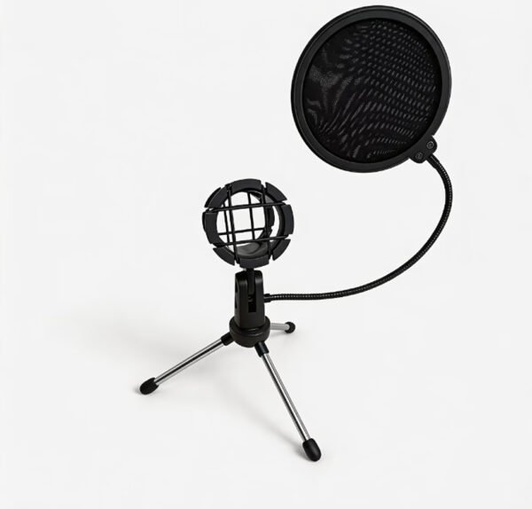 Kit Microphone de Bureau Léger – Trépied en Métal, Support Anti-Choc & Filtre Anti-Pop Flexible à Col de Cygne (Spécial Podcast, Streaming & Enregistrement)