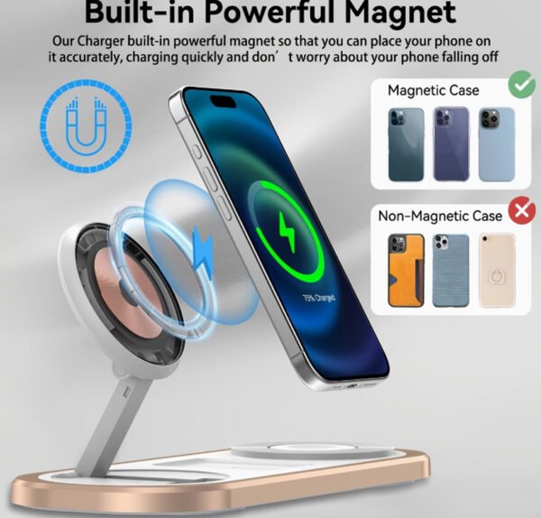Station de Charge Sans Fil Rapide 3-en-1 15W – Chargeur Pliable pour iPhone 17/16/15, Apple Watch (Toutes Séries & Ultra) & AirPods (Pro/2/3/4)