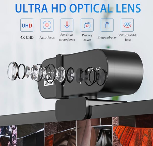 Rectangle 882(1) Webcam 4K Ultra HD Premium – Autofocus Intelligent, Cache d'Intimité & Microphone Intégré (Versions 4K, 2K, 1080P au choix)