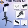 Kit Vlogging Tout-en-Un – Trépied Portable pour Téléphone, Lumière de Remplissage LED & Microphone (Spécial Streaming, Cosmétique & Vidéo)