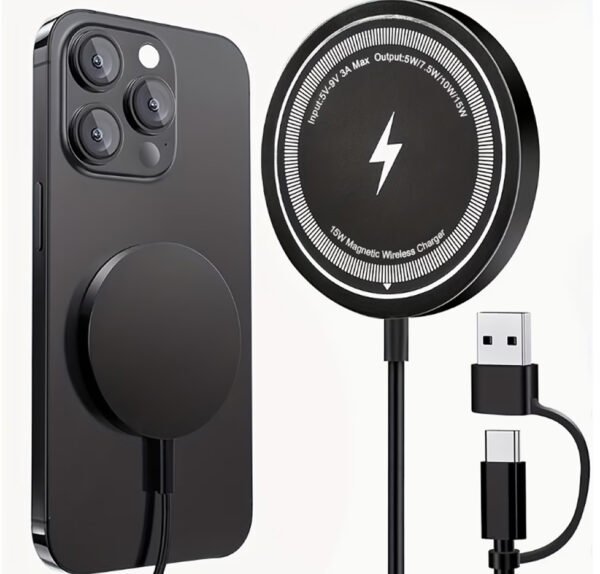Chargeur Sans Fil Magnétique 15W – Technologie MagSafe & Induction Haute Précision pour iPhone 12 à iPhone 17 (Pro, Max, Mini)
