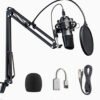 Pack Microphone USB de Studio Professionnel – Avec Bras Articulé, Filtre Anti-Pop & Qualité Audio Supérieure (Podcast, Streaming, Jeu & Chant)